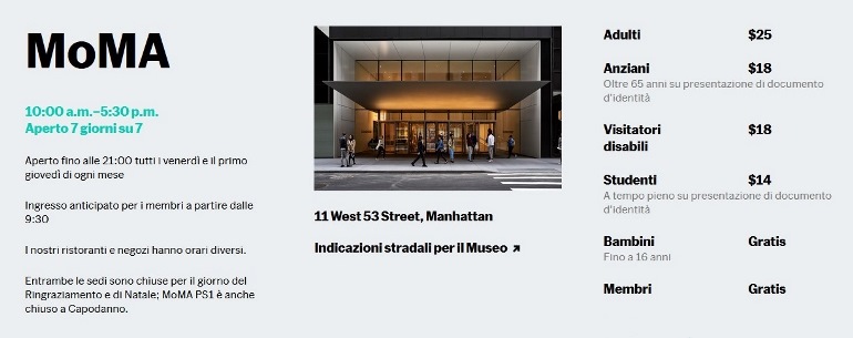 MoMA prezzi biglietti orari apertura