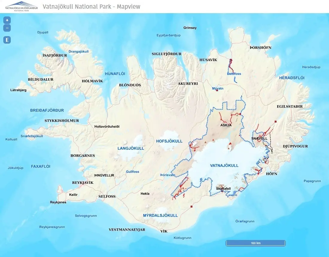 mappa del Vatnajökull in Islanda