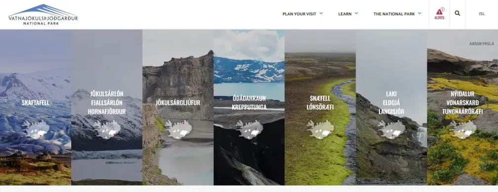 homepage sito ufficiale del parco nazionale Vatnajökull in Islanda