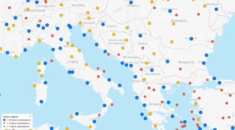 mappa aeroporti Europa sud orientale