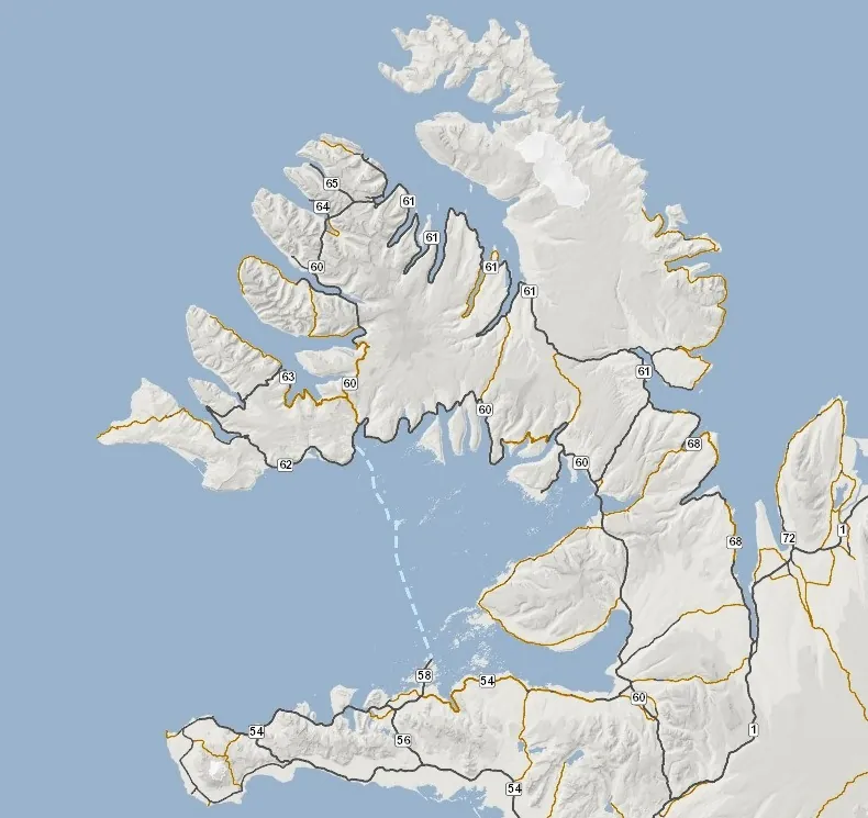 mappa strade fiordi occidentali Islanda