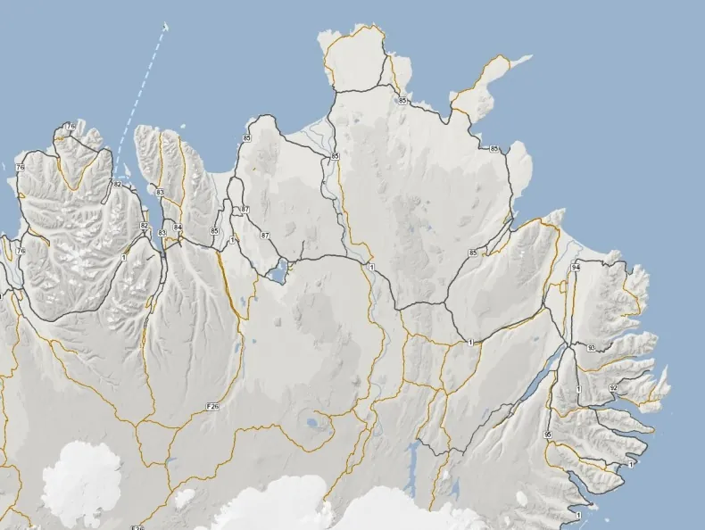 mappa strade islanda nord orientale