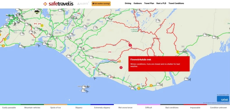 mappa condizioni strade islandesi