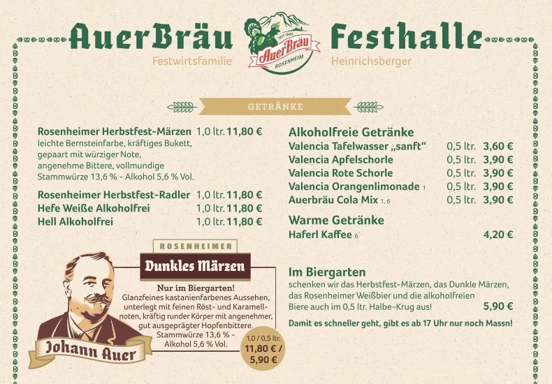 menu prezzi 2023 birra nel tendone AuerBrau Herbstfest Rosenheim
