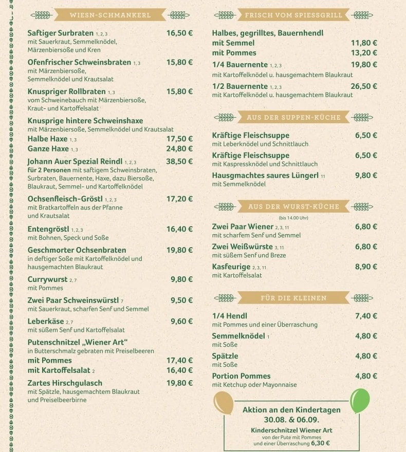 menu prezzi 2023 tendone AuerBrau Herbstfest Rosenheim