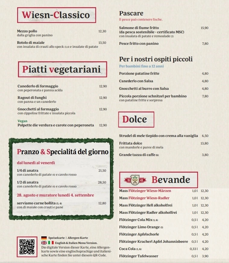 prezzi menu 2023 Flötzinger Festzelt