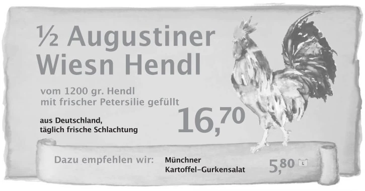 menu tendone Augustiner Oktoberfest 2024 mezzo pollo con patate