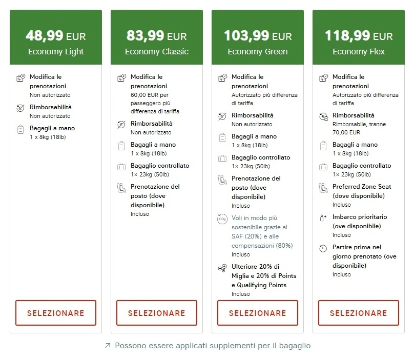 tariffe economy Austrian Airlines