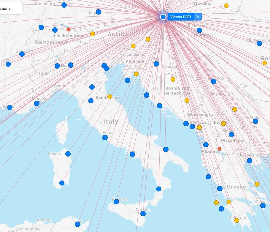 mappa voli Italia - Vienna