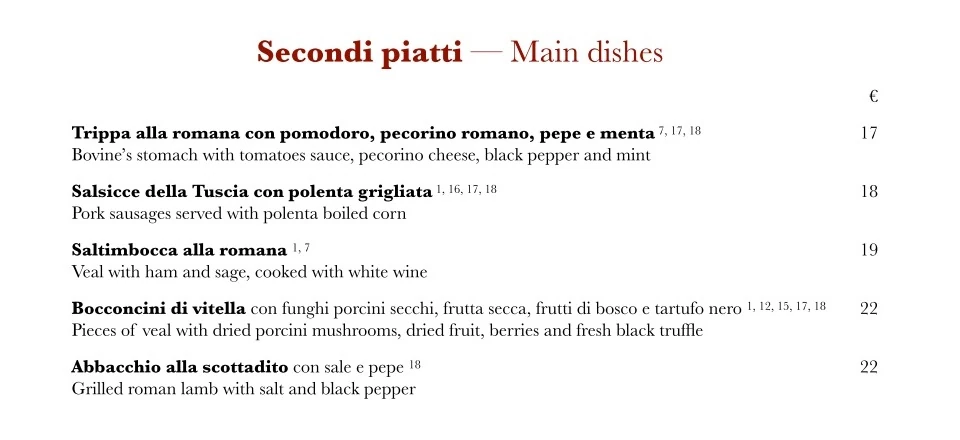 prezzi menu ristorante Armando al Pantheon a Roma