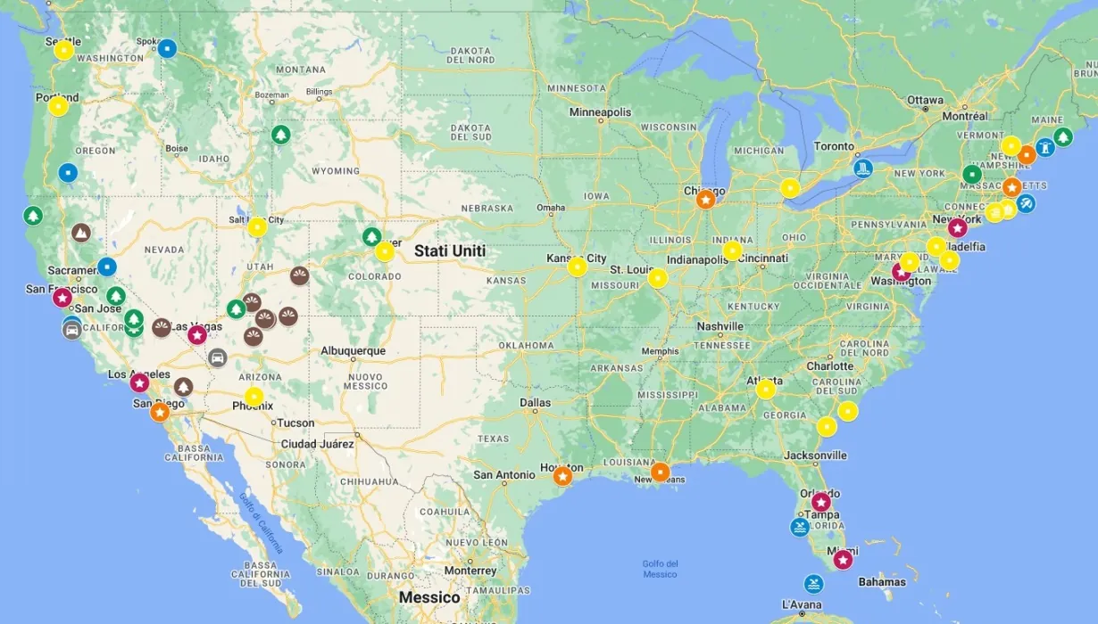 mappa cosa vedere negli USA