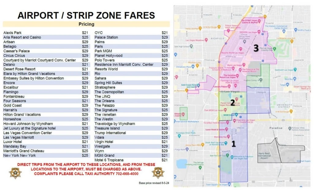 LAS airport taxi fare zone