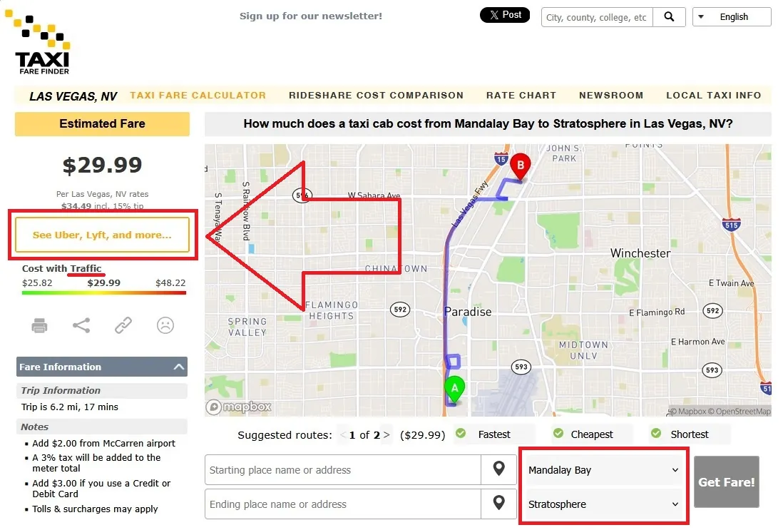taxifarefinder Las Vegas