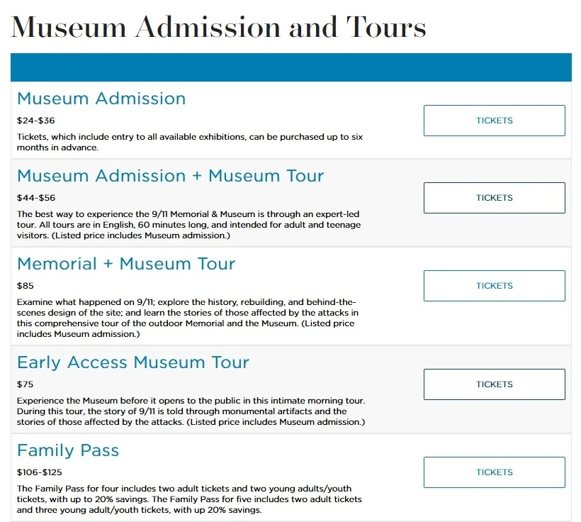 NYC 9/11 Museum tickets