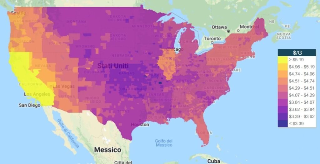 prezzi benzina USA 2022