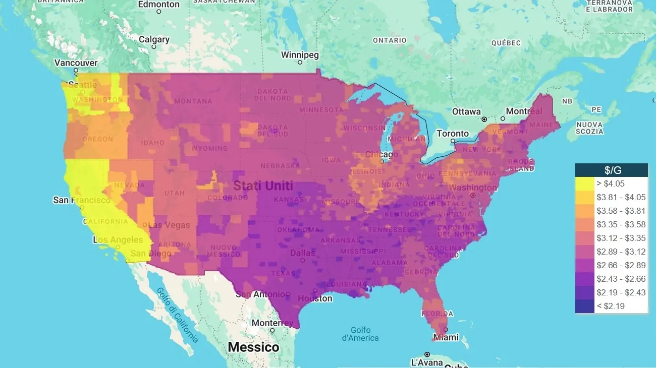 mappa prezzi benzina USA