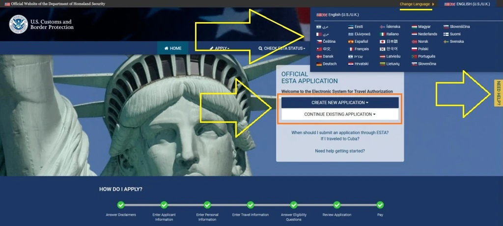 richiesta ESTA website