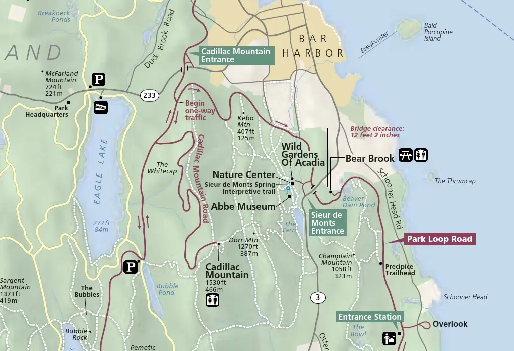 Acadia N.P. map - Cadillac Mountain entrance