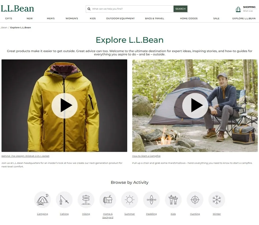 L.L. Bean website