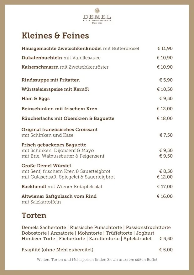 menu Demel Vienna