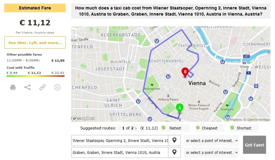 costo taxi Vienna