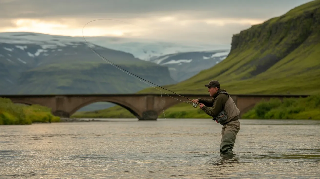 pescare salmoni nel fiume Hofsá in Islanda