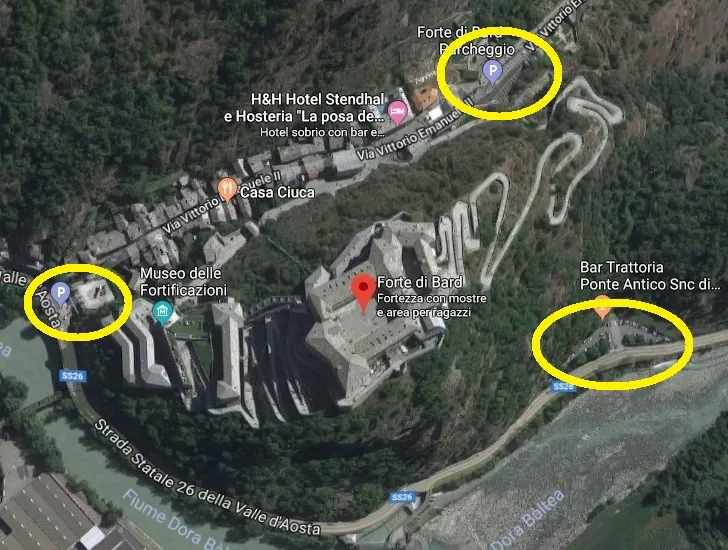 mappa parcheggi forte di Bard
