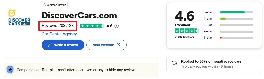 discovercars.com recensioni Trustpilot