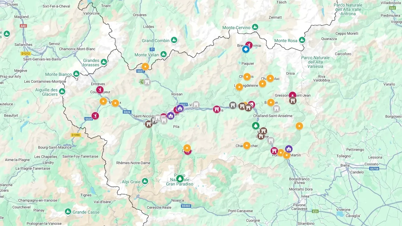 mappa cosa vedere in Valle d'Aosta