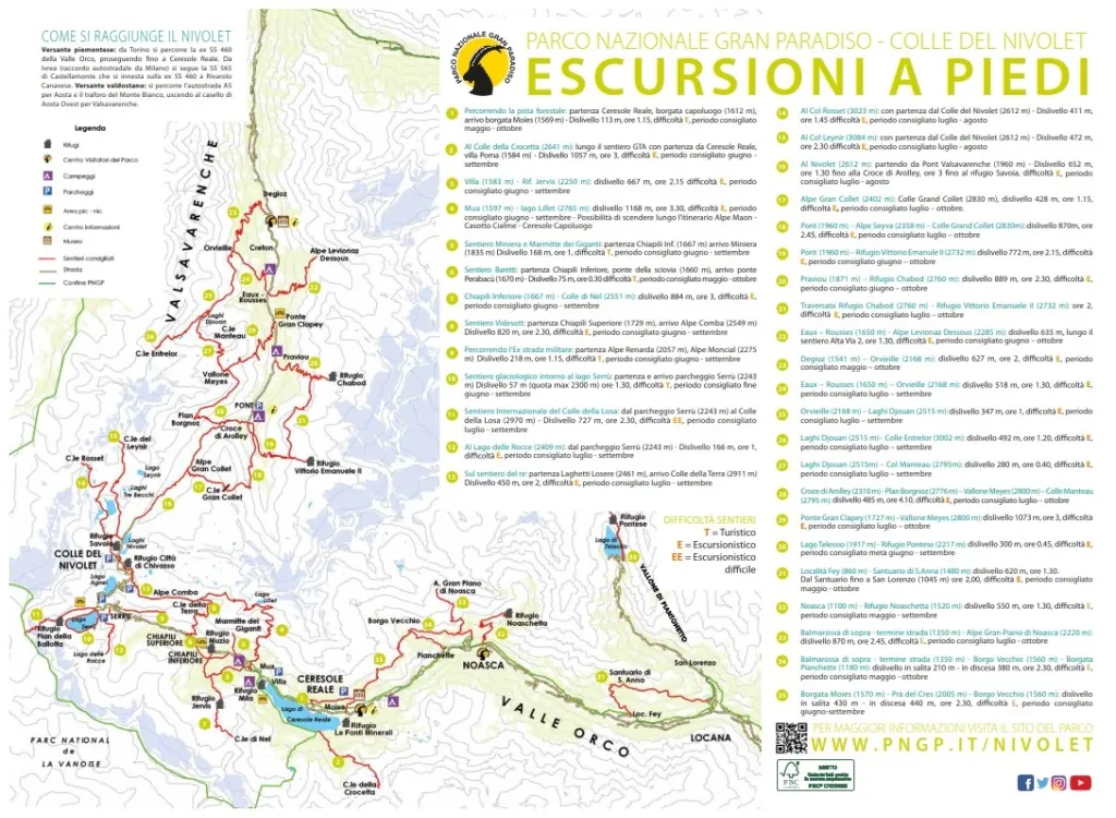 mappa escursioni colle del Nivolet, Parco Nazionale del Gran Paradiso