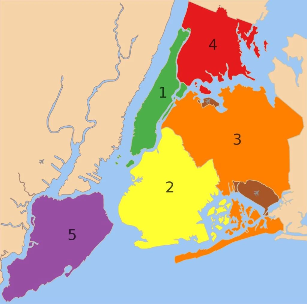 mappa 5 distretti di New York