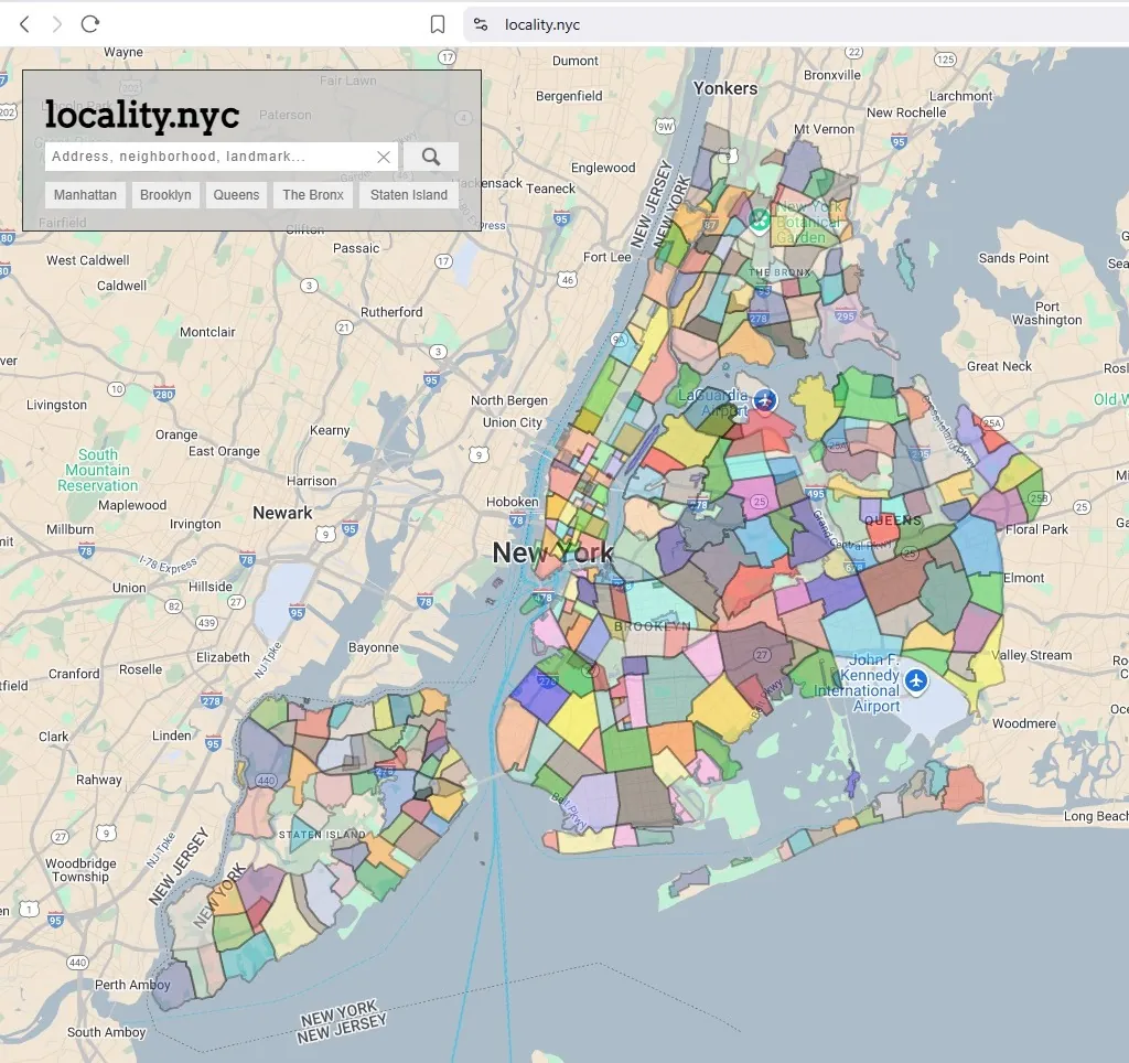 mappa dettagliata zone di NYC